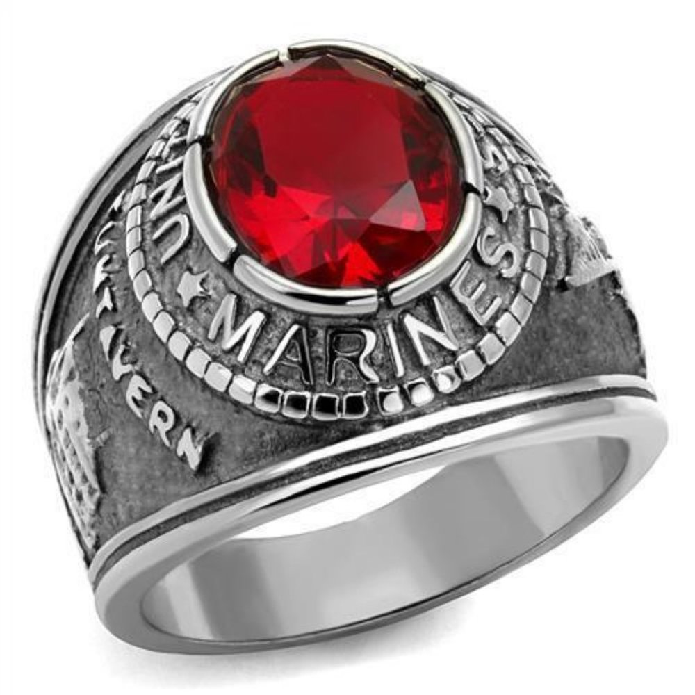 United States Us Marines Corp Ring - Usmc Military Rings Silver Red Stone